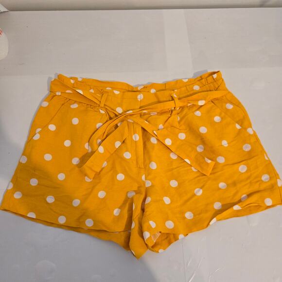 LOFT Yellow Polka Dot Linen Blend Shorts Women’s Summer Casual Size M - Picture 1 of 5